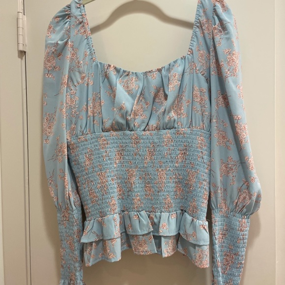 Cistar Blue Floral Smocked Blouse (Large) - Picture 3 of 5